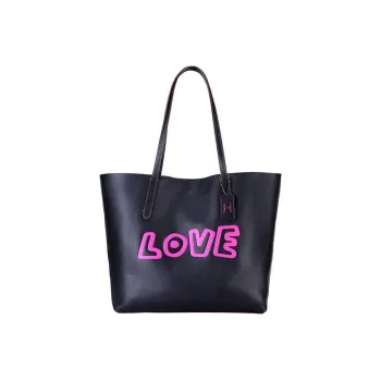 COACH X Keith Haring Hudson Calfskin Tote Shoulder Bag Handbag Tubas Women's Black Peach Red