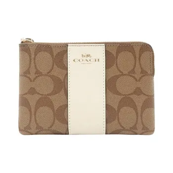 COACH Leather Pochette Coin Purse Wrist Bag Clutch Small Size Women's Khaki, White