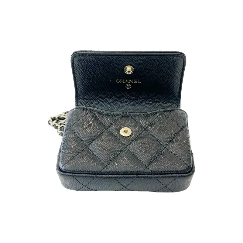 CHANEL Cow Leather Necklace Pouch Trumpets Women's Black-3
