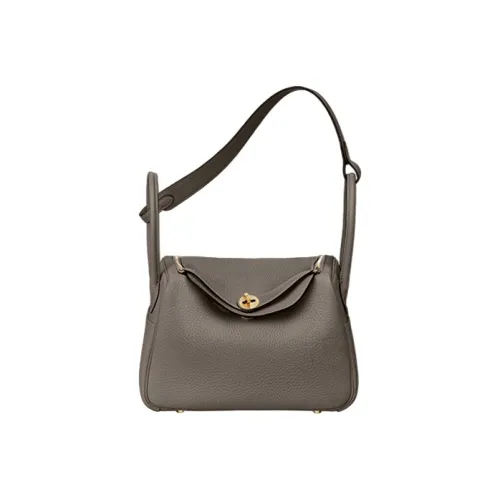 HERMES Lindy Clemence Bullock Leather Handbag Shoulder Bag Women's 8F Gris Etain Tin Gray