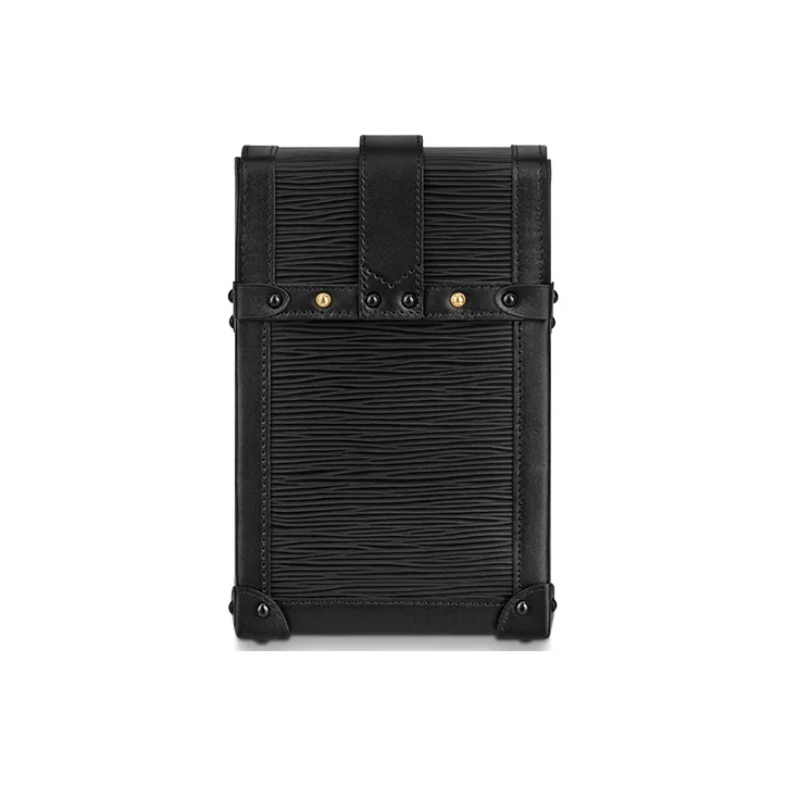 LOUIS VUITTON Trunk Vertical Cow Leather Small Square Bag Chain Cell Phone Pouch Coin Purse Crossbody Bag Unisex Black-2