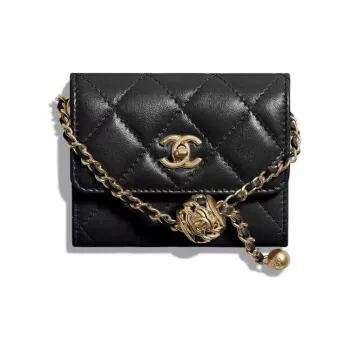 CHANEL 22SS Lambskin Coin Purse, Shoulder Bag, Crossbody Bag Women's Black