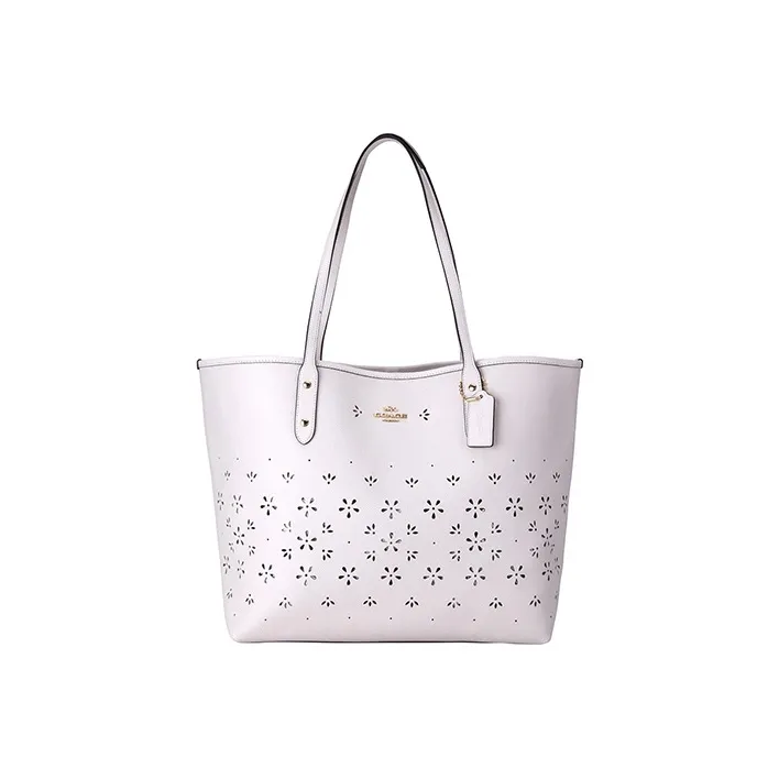 COACH Leather Tote Bag, Shopping Bag, Shoulder Bag Tubas Women's Glacier White-0