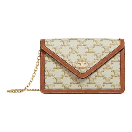 CELINE Triomphe Sheepskin Clutches Shoulder Bag Crossbody Bag White & Tawny