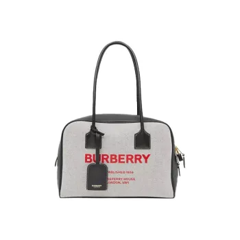 Burberry Cube Cotton Canvas Handbag Regular Women's Black/Bright Red