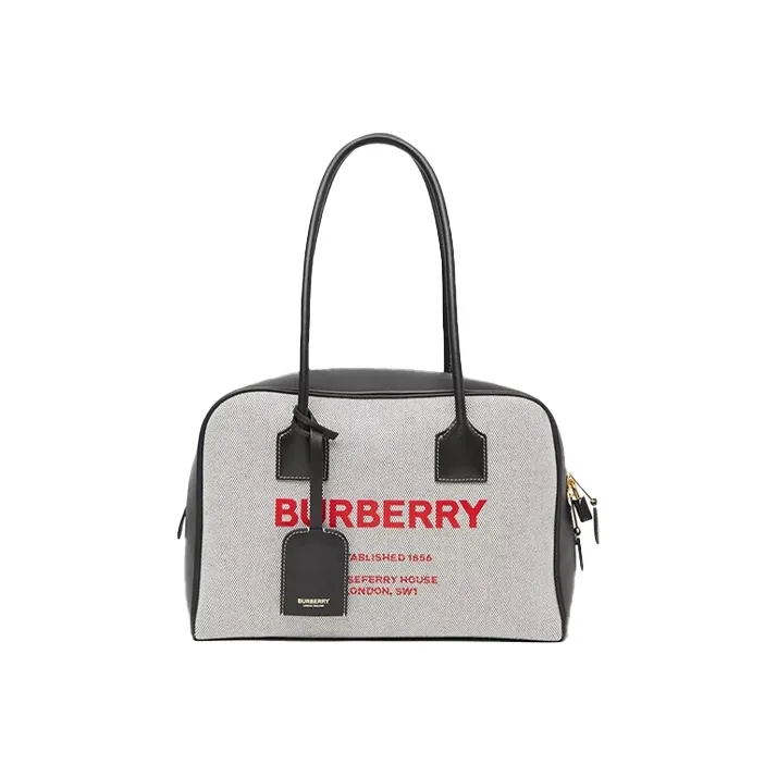 Burberry Cube Cotton Canvas Handbag Regular Women's Black/Bright Red-0