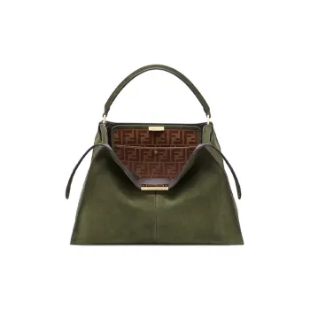 FENDI Peekaboo Goatskin Handbag Large Size Women's Green