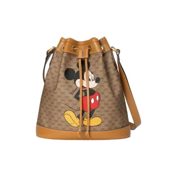 GUCCI Disney, Collaboration Leather Drawstring Bucket Bag, Shoulder Bag, Crossbody Bag Unisex