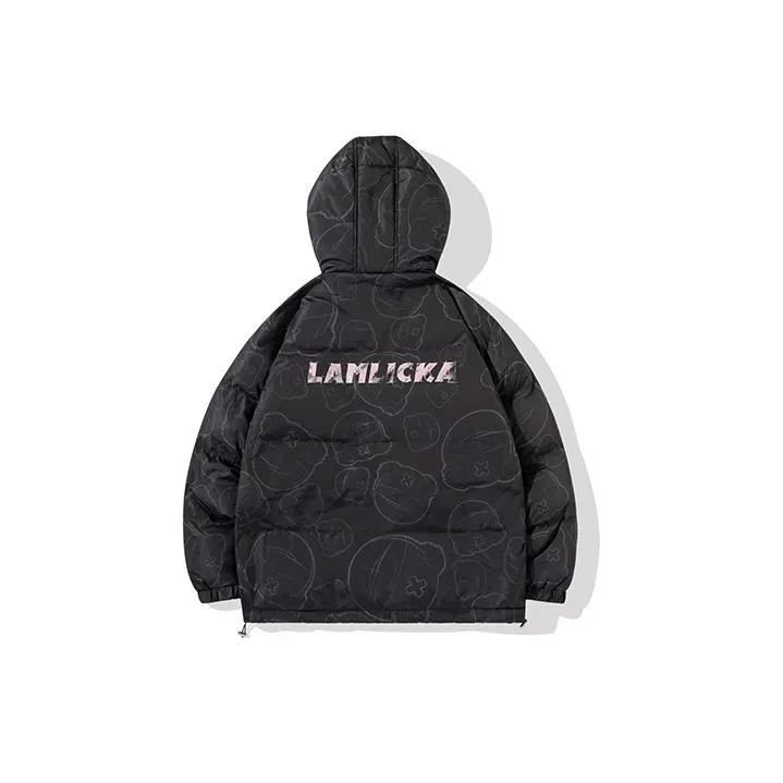 LAMLICKA Cartoon Hooded Loose Fit Puffer Jacket Unisex Black-1