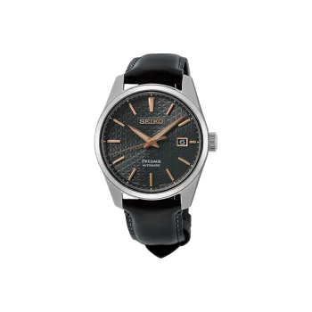 SEIKO Mechanical Movement Genuine Leather Strap Watch Unisex Black Dial SPB231J1