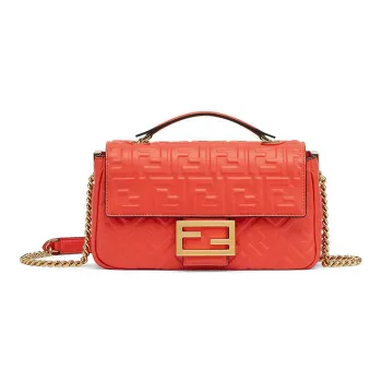 FENDI Baguette Cow Leather Baguette Bag Handbag Shoulder Bag Crossbody Bag Medium Size Women's Red