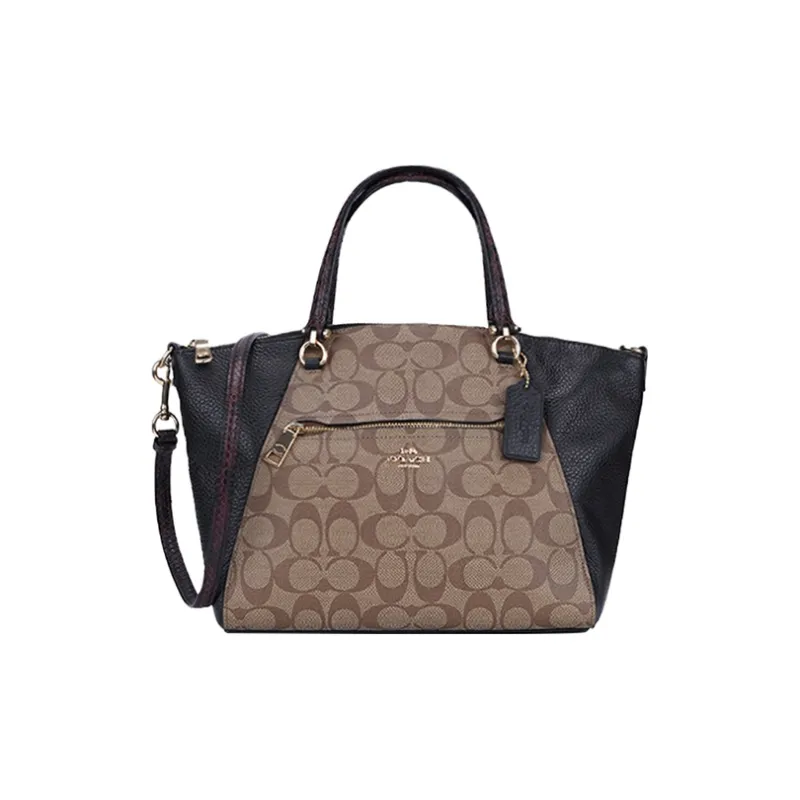COACH Prairie PVC Canvas With Leather Dumpling Bag Crossbody One Shoulder Handbag Large Size Women's Khaki & Black-0