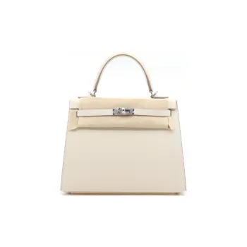 HERMES Kelly Epsom Leather Kelly Bag, One Shoulder Handbag Women's 10 Craie Milkshake White