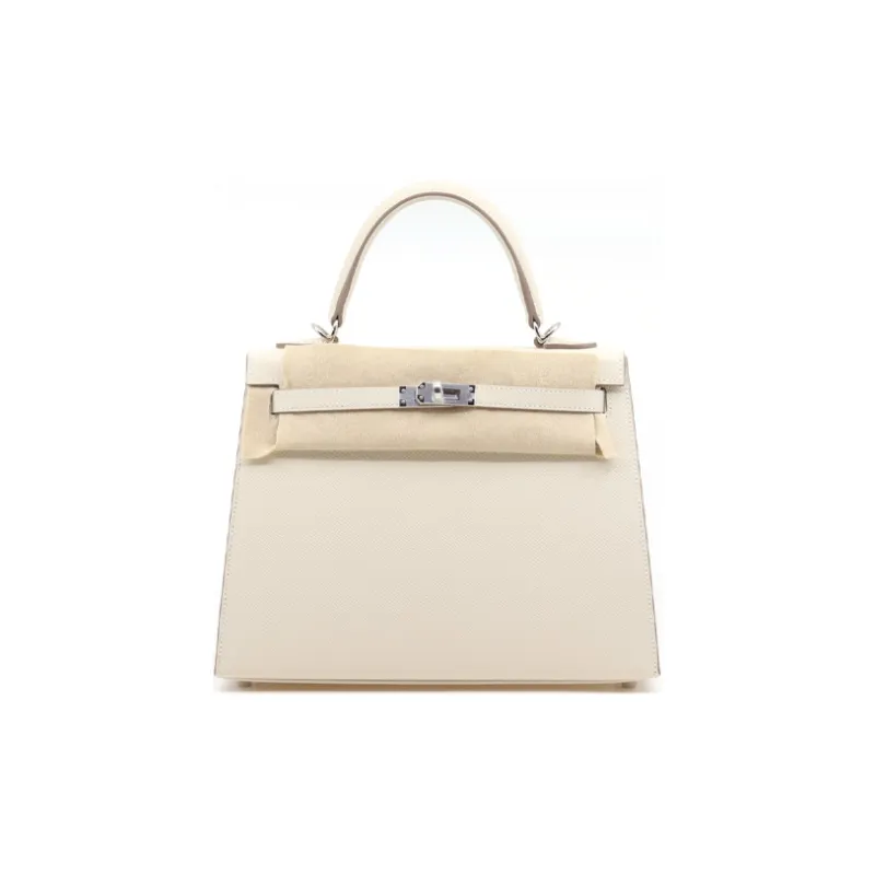 HERMES Kelly Epsom Leather Kelly Bag, One Shoulder Handbag Women's 10 Craie Milkshake White-0