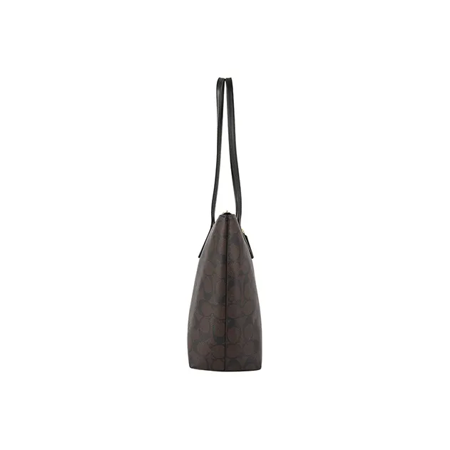 COACH PVC Tote Bag Shopping Bag Shoulder Bags Large Size Women's Dark Brown-3