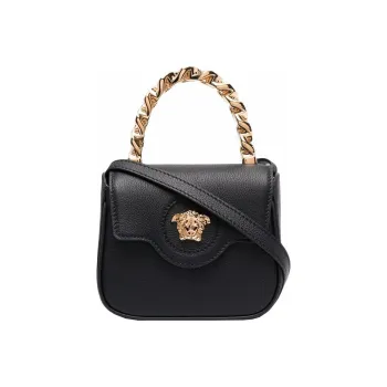 VERSACE Leather Tote Bag Shopping Bag Shoulder Bags Women's Black