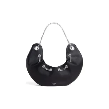 CELINE AVA Smooth Cow Leather One Shoulder Handbags Large Size Women's Black