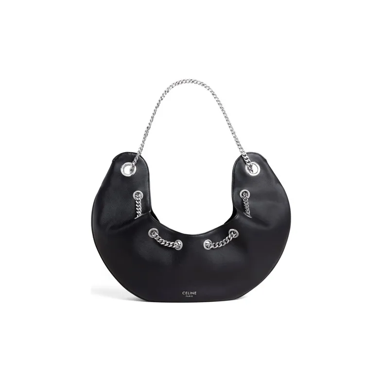 CELINE AVA Smooth Cow Leather One Shoulder Handbags Large Size Women's Black-0
