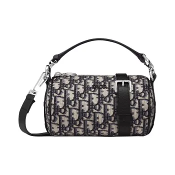 DIOR Embroidery Cylinder Bag Handbag Crossbody Bag Shoulder Bag Men's Black And Beige