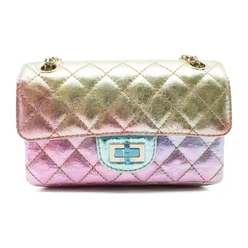 CHANEL 2.55 Goatskin Crossbody Bag Shoulder Bag Women's Rainbow Metallic