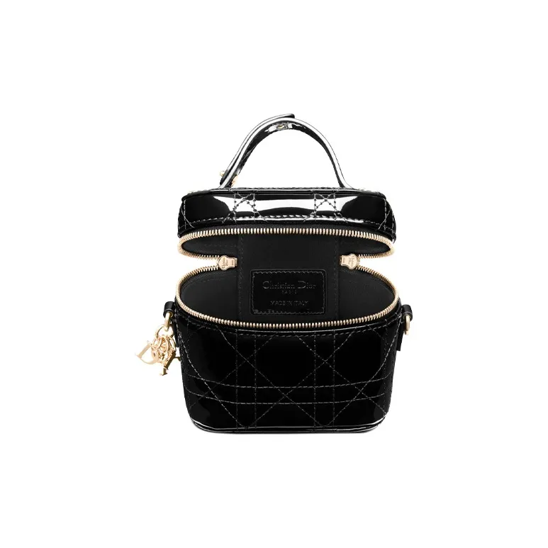DIOR Lady Dior Patent Leather Cowhide Makeup Bag One Shoulder Handbag Extra Mini Women's Black-2