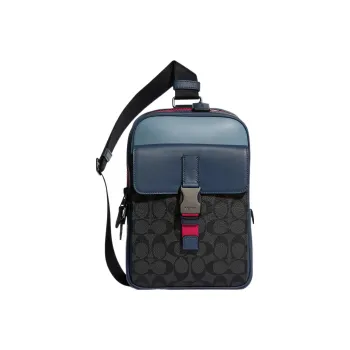 COACH Track Canvas One Shoulder Handbag Crossbody Bag Small Size Unisex Black & Blue