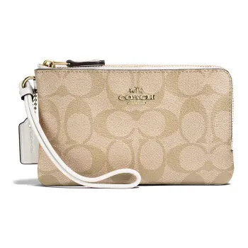 COACH Corner Zip Coated Canvas Mahjong Themed Wrist Bags And Clutches Small Size Women's Light Khaki & White