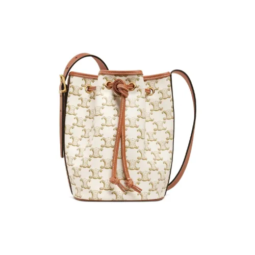 CELINE Cow Leather One Shoulder Handbag Crossbody Bag Small Size Women's White