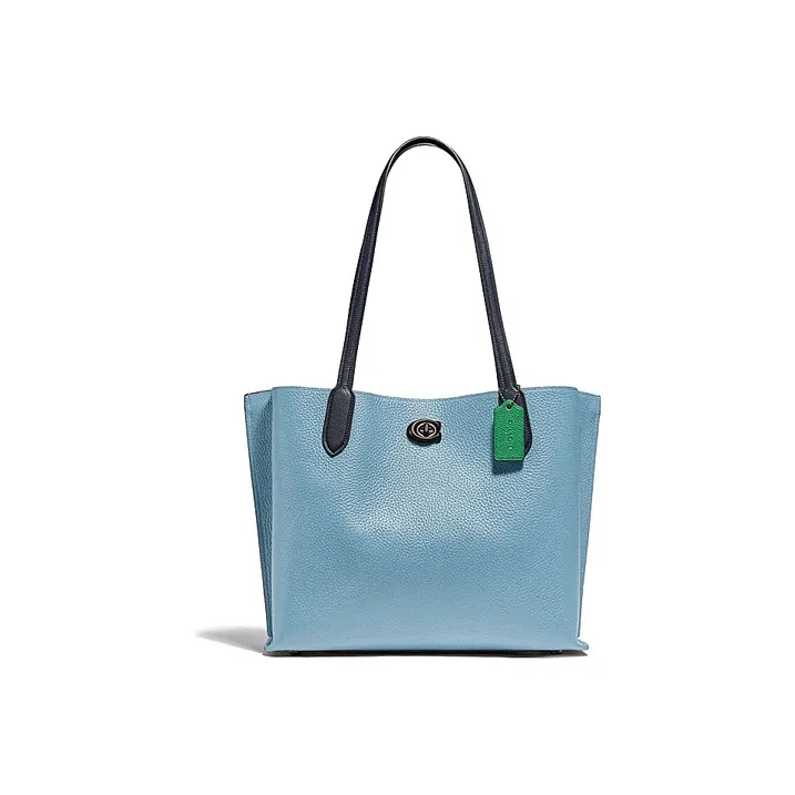 COACH Willow Leather Tote Bag, Shopping Bag, Handbag, Shoulder Bag Tubas Women's Ice Blue-0