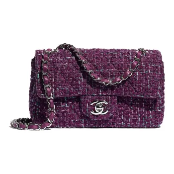 CHANEL Twill Soft Nappa & Metal Flap Bag Crossbody Bag, Shoulder Bag Mini Women's Purple & Silver