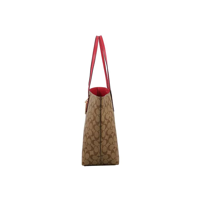 COACH Town PVC Tote Bag, Shopping Bag, Handbag, Shoulder Bag Women's Light Brown & Red Edge-3