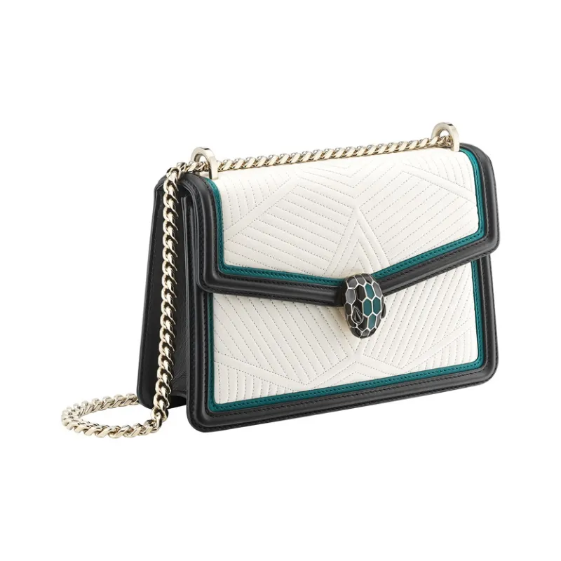 BVLGARI Serpenti Diamond Blast Lambskin Chain Bag Shoulder Bag Crossbody Bag Women's White Agate Color-1