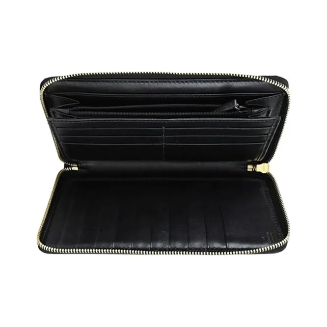 GUCCI Cow Leather Zip Closure Wallet Men's Black-3