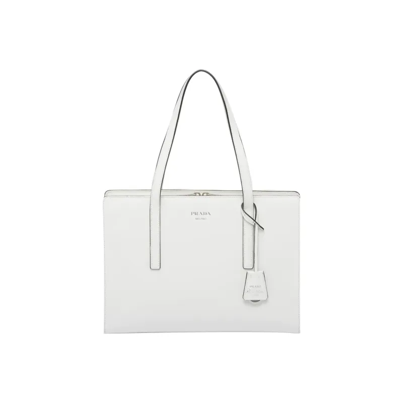 PRADA Re Edition Shiny Leather One Shoulder Handbag Tote Medium Size Women's White-0