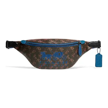 COACH Charter Canvas With Leather Sling Bag Fanny Pack Large Size Men's Brown & Blue