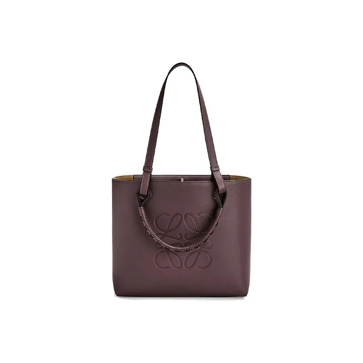 LOEWE Anagram Calfskin Tote Bag Shopping Bag Shoulder Bag Handbag Small Size Women's Plum-0