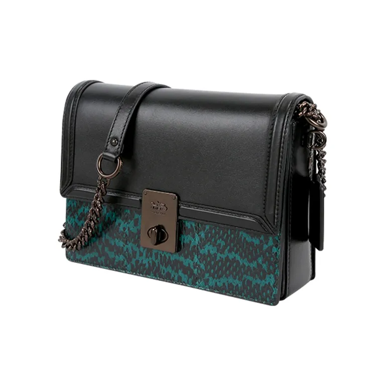 COACH Hutton Snakeskin Print Leather Small Square Bag Crossbody Bag Shoulder Bag Women's Black Blue-1