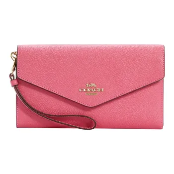 COACH Travel Wallet Leather Clutch Envelope Wallet Small Size Women's Peach Pink