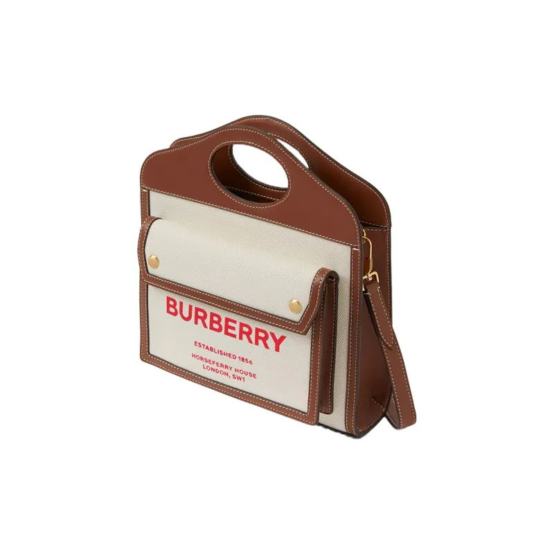 Burberry Pocket Bag Canvas With Leather Tote Bag Shopping Bag Shoulder Bag Crossbody Bag Handbag Mini Women's Tan-1