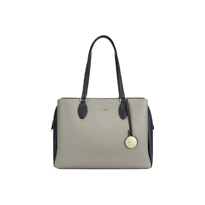 Furla Minerva Leather Tote Bag Shopping Bag Handbag Shoulder Bag Crossbody Bag Women's Gray/White/Dark Gray-1