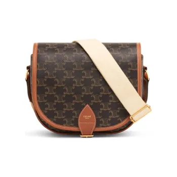 CELINE Triomphe Canvas And Calfskin FOLCO Bag, Messenger Bag, Shoulder Bag, Crossbody Bag Large Size Women's Tawny