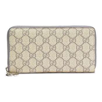 GUCCI Canvas With Leather Wallet Women's Beige/Gray