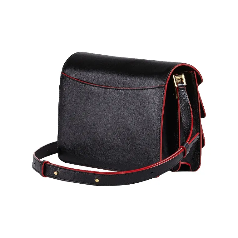 MARNI Trunk Calfskin Trunk Bag Small Square Bag Shoulder Bag Crossbody Bag Women's Black/Burgundy-2