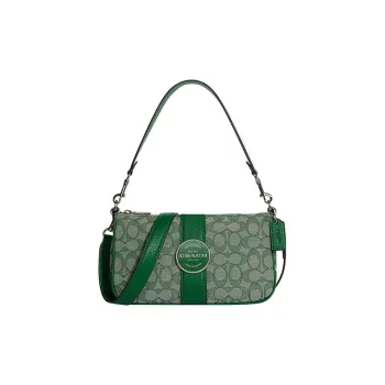 COACH Lonnie Fabric With Leather Shoulder Bag, Crossbody Bag Medium Size Women's Green & Macaron Color