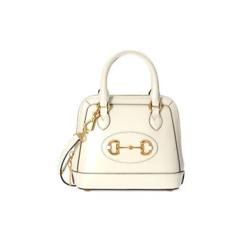 GUCCI Leather Dome Bag Crossbody Bag Shoulder Bag Mini Women's White