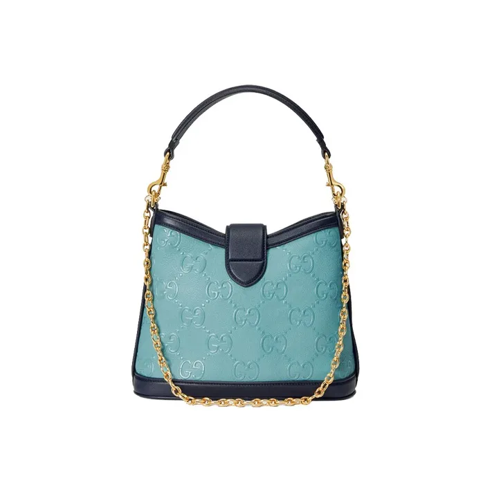 GUCCI Leather Shoulder Bag Small Size Women's Blue-2