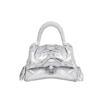 Balenciaga Hourglass Cow Leather Hourglass Bag Shoulder Bag Handbag Crossbody Bag Small Size Unisex Silver Gray