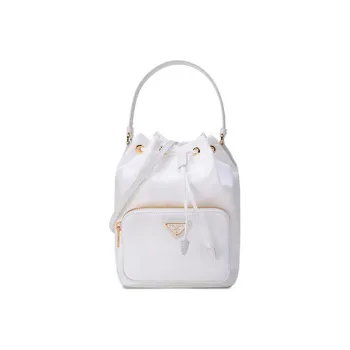 PRADA Nylon Bucket Bags Crossbody One Shoulder Handbags Women's White