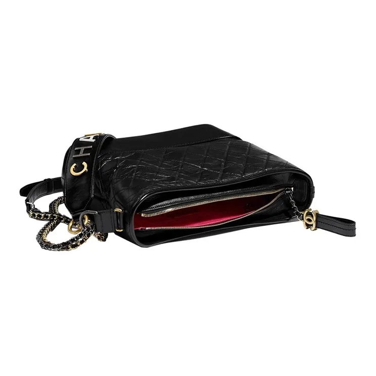 CHANEL Smooth Calf Leather Hobo Bag, Shoulder Bag, Crossbody Bag Medium Size Women's Black-2