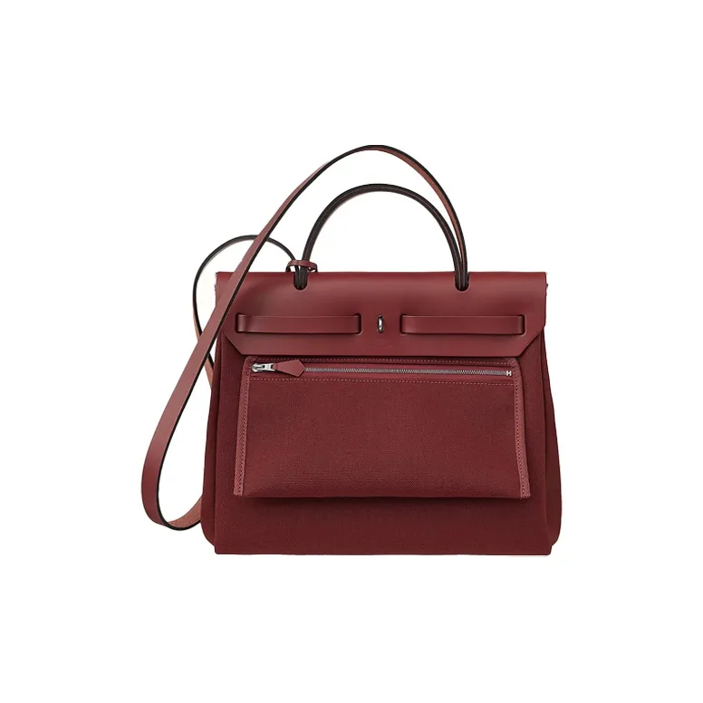 HERMES Herbag Zip Canvas With Leather Handbag Shoulder Bag Crossbody Bag Women's Burgundy-2